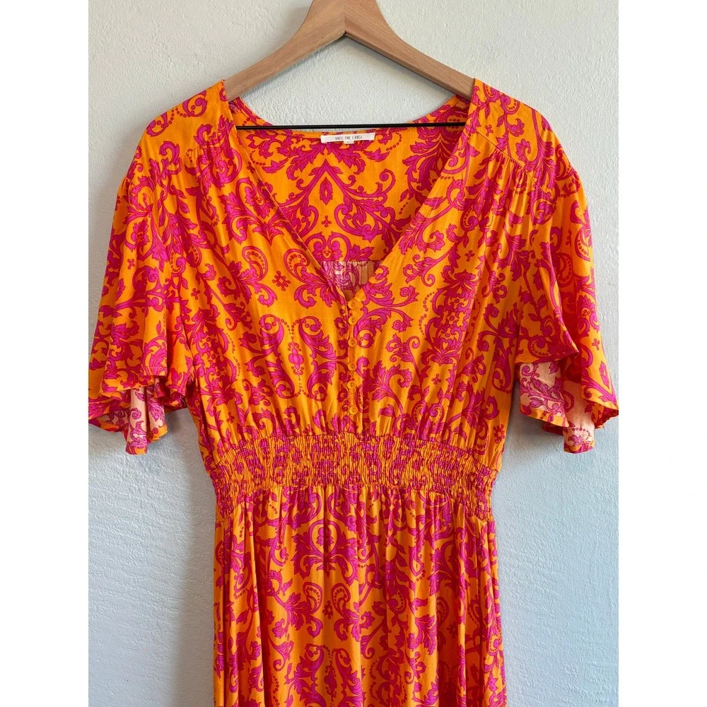Abel The Label Maxi Dress Orange Pink Womens L Flattering Boho Summer Vacay - Picture 2 of 11